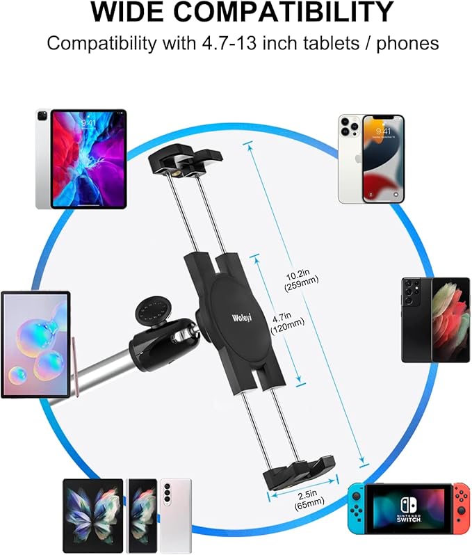 Tablet Wall Mount, 35" Aluminum Alloy Foldable Arm, 360 Degree Angle Adjustable for Kitchen/Desk, Compatible with 4.7-13" Tablet Like iPad Pro, Air, Mini, iPhone, Galaxy, Fire, Switch, Camera, Webcam