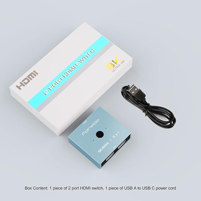 8K HDMI Switch 2 in 1 Out, 8K HDMI Splitter 4K 120Hz 1 in 2 Out for Dual Monitor PC Adapter Hub Bi-Directional Switcher