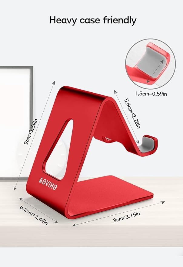 Desk Cell Phone Stand, Phone Holder, Aluminum Mobile Phone Cradle Dock for iPhone 14 13 12 pro 11 X Xs max 8 7 6 6s Plus SE 5 5s SE Samsung, All Smart Phones, Red