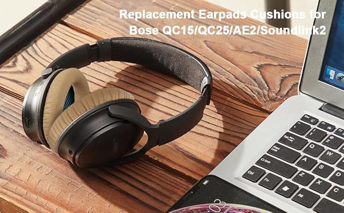 Replacement Ear Pads for Bose QuietComfort 15(qc15/QC15), Headphone Ear Covers, High Density Memory Cotton, Soft Leather, Adaptive Noise Isolation Headphones Pads Cushions-Khaki