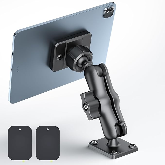 OHLPRO Magnetic Tablet Wall Mount for iPad Holder, Universal Compatible with iPad Pro/Air/Mini/Galaxy Tab and Kitchen Cabinet Office Home Use, 360° Rotation Drilled Base with Metal Ring: 4-inch Arm