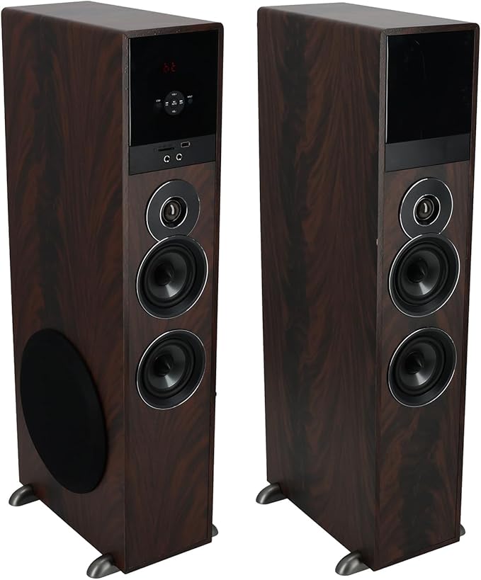 Rockville TM80D Powered Home Theater Tower Speaker System, Dark Wood, 800W, 8" Subwoofers, Bluetooth, USB/SD Playback, FM Radio, Remote Control, Karaoke Ready, Perfect for Home Entertainment