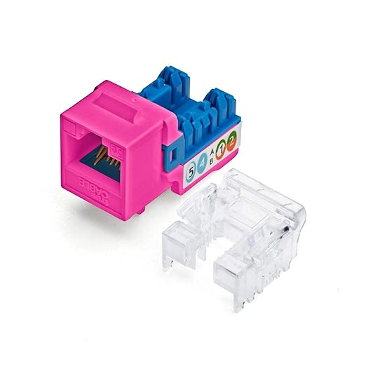 trueCABLE Cat5e Keystone Jack, Unshielded (UTP), 90 Degree Punch-Down, PoE++ (4PPoE) 100W,UL Listed, ETL Verified, ANSI/TIA Certified, Modular RJ45 Female, Pink, 48 Pack