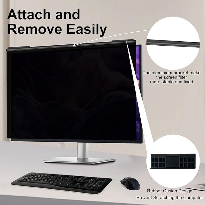 Magnetic Hanging Computer Privacy Screen 32 Inch, Removable Privacy Shield for 16:9 Widescreen Frameless Monitor, Anti Spy Anti Scratch Anti Glare Blue Light Screen Guard