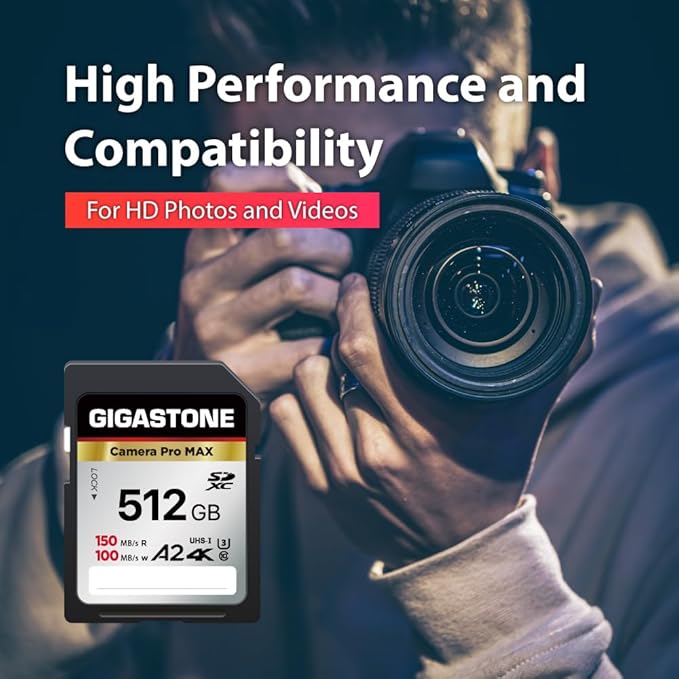 [5-Yrs Free Data Recovery] GIGASTONE 512GB SD Card, 4K Camera Pro MAX, A2 4K SDXC Memory Card High Speed 4K UHD Video Compatible with Canon Kodak Digital Camera, with 1 Mini case