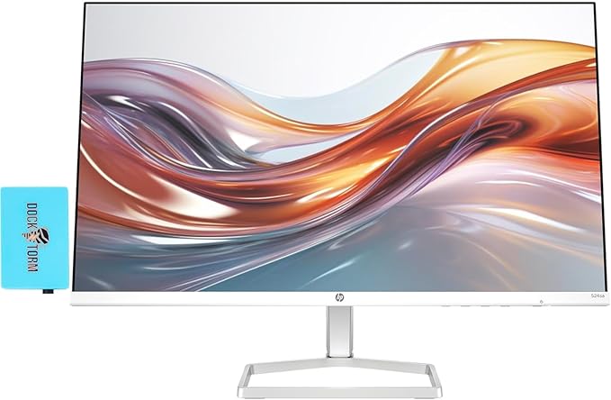 HP Series 5 524sa Monitor with Speakers (Replaces M24fwa) 24" 100Hz IPS FHD 99% sRGB 300 Nits Display, Adjustable Tilt, Flicker-Free, Anti-Glare, White/Silver w/DKZ USB Port Expander