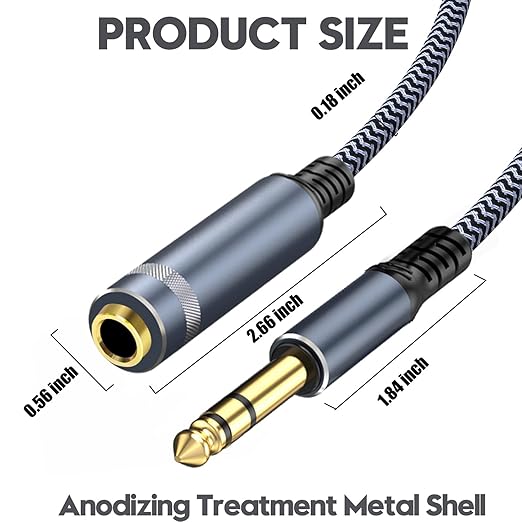 1/4" Male to Female Stereo Headphone Guitar Cable - 25ft Quarter Inch Extension