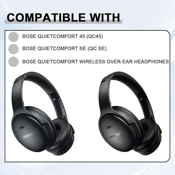 Replacement Ear Pads for Bose QuietComfort 45 (QC45)/QuietComfort SE (QC SE)/Quiet Comfort Headphones, Ear Cushions, Headset Earpads, Ear Cups Cover with Soft Protein Leather (White)