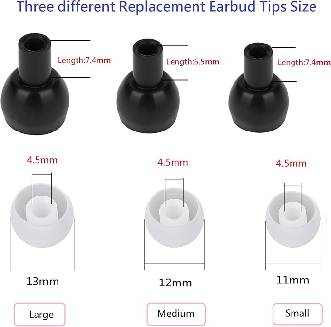 Earbud Replacement Tips Silicone Earbud Tips Earbuds Cushions for Fit Most in-Ear Earbuds(Inner Hole 3.8mm -5.5mm) Headphone Rubber Tips Eartips 18 Pairs S M L