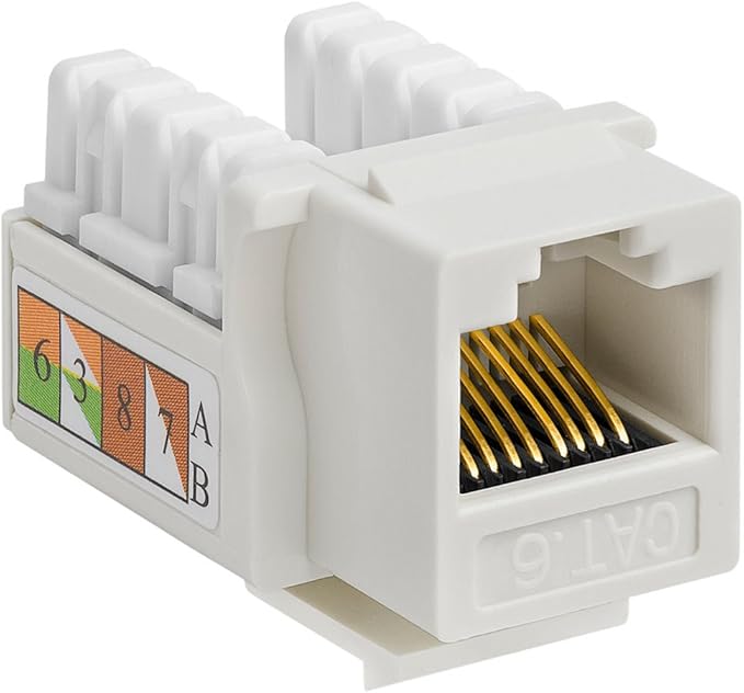 Cmple - 10 Pack Cat6 Keystone Jack Insert Punch Down RJ45 Connectors RJ45 Keystone Jack 90 Degree Female for Wall Plates, Patch Panels, Patch Cables, Ethernet Cables - White