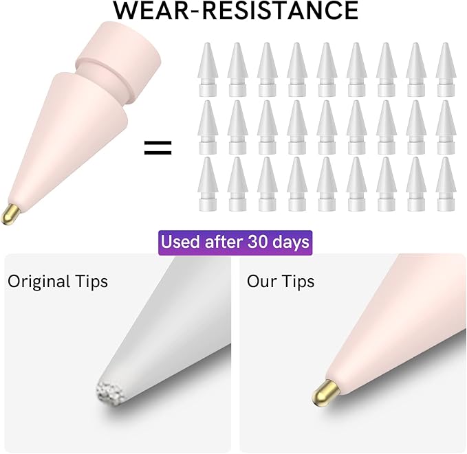Delidigi 3 Pack Replacement Tips Compatible with Apple Pencil Pro/2nd Generation/1st Gen/USB C, Wear-Resistant iPencil Nibs Accessories Fine Point Precise Control Pen Like Tips