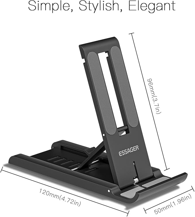 ESSAGER 2 Pack Foldable Mini Cell Phone Stand, Adjustable Mobile Phone Holder for Desk Compatible with iPhone/Kindles/Smartphones (Black)