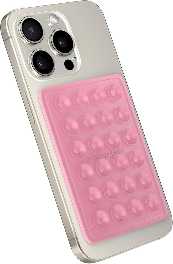 Suction Phone Case Mount, Sillicon Adhesive Phone Accessory for iPhone and Android, Hands-Free Fidget Toy Mirror Shower Phone Holder, Tiktok Videos and Selfies (Pink Glitter)