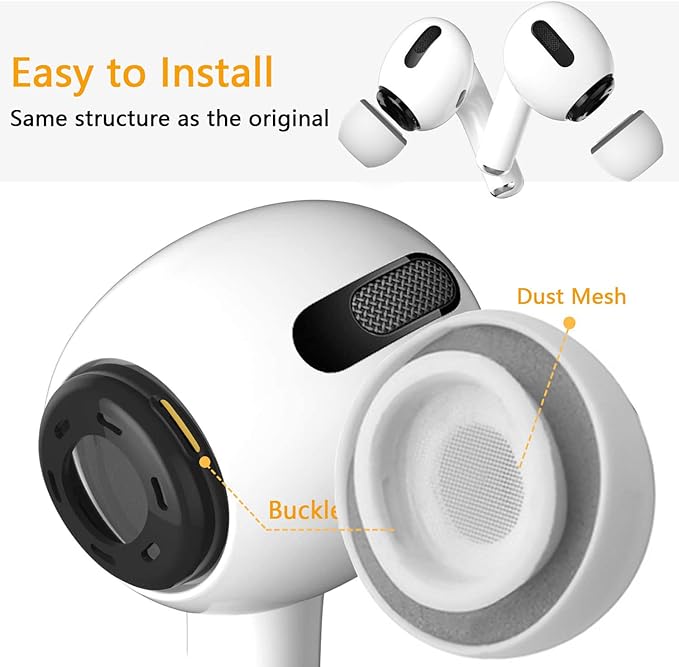 Airpod Pro Ear Tip Memory Foam & Silicone Hybrid Ear Tips, Perfect Noise Reduction, Stays in Your Ears, Ultra-Comfort, Anti-Slip Eartips, Fit in The Charging Case (Grey, Large)