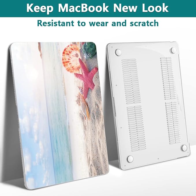 Teryeefi for MacBook Air M1 13 inch Case 2018 2019 2020 (Model A2337 A2179 A1932) with Touch ID & Retina, Printing Hard Shell Case + Keyboard Cover + Screen Protector, Summer Beach