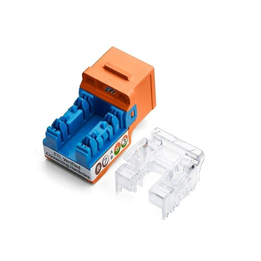 trueCABLE Cat5e Keystone Jack, Unshielded (UTP), 90 Degree Punch-Down, PoE++ (4PPoE) 100W, UL Listed, ETL Verified, ANSI/TIA Certified, Modular RJ45 Female, Orange, 24 Pack
