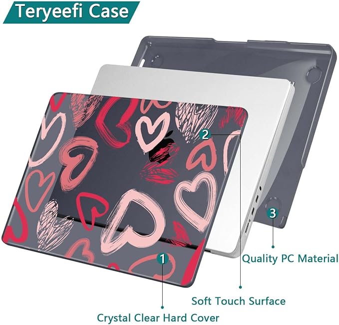 Teryeefi Design Case for MacBook Pro 14 inch 2025 2024 2023 2021 Release M4 A3112 A3401 A3185 M3 A2918 A2992 M2 A2779 M1 A2442, Hard Shell Cover + Keyboard Cover for 14 inch MacBook Pro, Heart A002