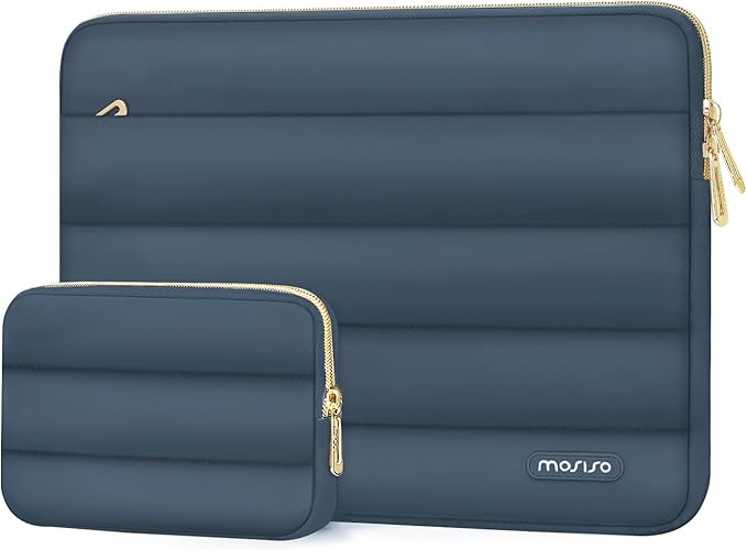 MOSISO 15-15.6 inch Laptop Case, 16 inch Puffy Laptop Sleeve Compatible with MacBook Pro 16, HP Dell ASUS Acer Toshiba Lenovo Notebook Computer, Polyester Horizontal Bag with Small Case, Haze Blue
