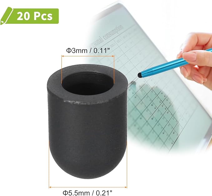 MECCANIXITY 20Pcs Replacement Stylus Pen Tips 5.5mm Conductive Capacitive Touch Screen Pens Tips Silicone Rubber, Black