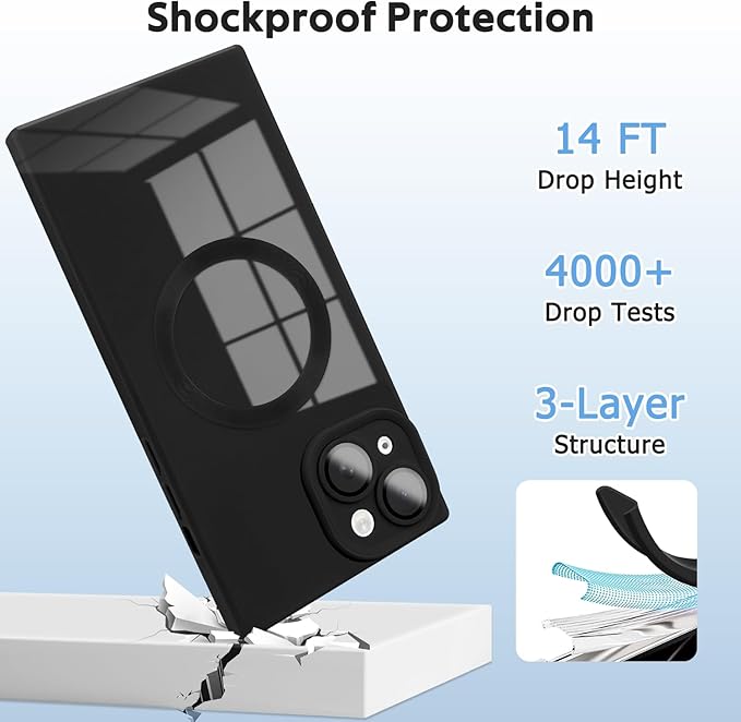Designed for iPhone 15 Case Compatible with Magsafe Cover Camera Lens Protector Military Grade Protection Shockproof Soft TPU Slim Magnetic Phone Case for iPhone 15 Black