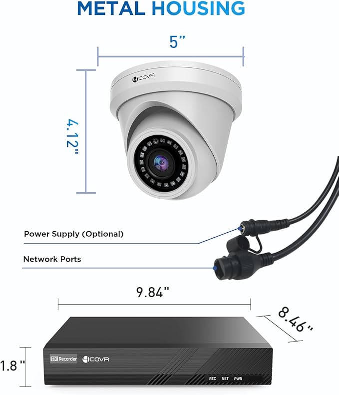 4COVR 4K PoE Security Camera System, 4K 8 Channel H.265 NVR with 2TB HDD, AI Human Vehicle Detection & Night Vision, 8X 8MP Commercial IP67 Dome IP Camera Built-in Mic, 24/7 Recording, LY97AX8M0808