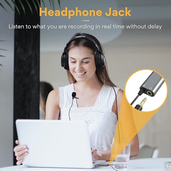 MAONO USB Lavalier Microphone with Headphones Jack, Omnidirectional Computer Lapel Clip Mic for Recording, Gaming, Streaming, Podcasting, YouTube, Skype, PC, Laptop, Mac, AU-UL20