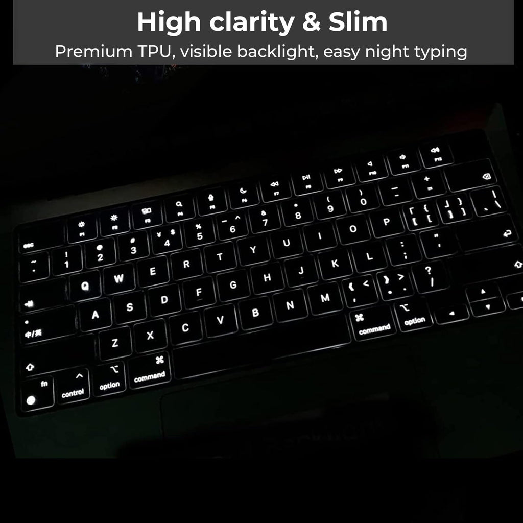 EooCoo Premium Keyboard Cover Skin Protector, Laptop Accessories Compatible with 2026 2025 2024 2023 2022 2021 M5-M1 Pro/Max MacBook Pro 14/16, M5-M2 MacBook Air 13/15, 2026 MacBook Neo 13, Clear