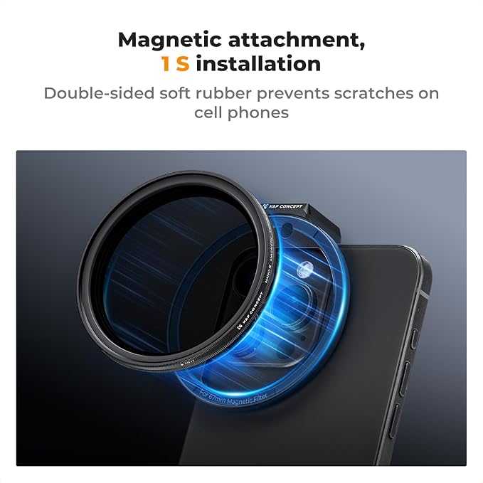 K&F Concept Clip On 67mm Variable ND2-32 Magnetic Phone Lens Filter Kit, Phone Clip with Magnetic Adapter Ring/Cold Shoe/Locking Knob, Neutral Density Filter for iPhone 16 15 Pro Max 14 13