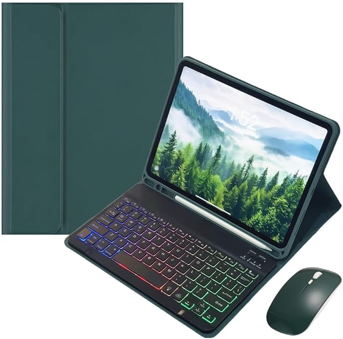 for iPad mini 5th Generation/iPad mini 4 Keyboard Case with Mouse and Rainbow Backlit Detachable Bluetooth Keyboard Cover,Dark Green+Black