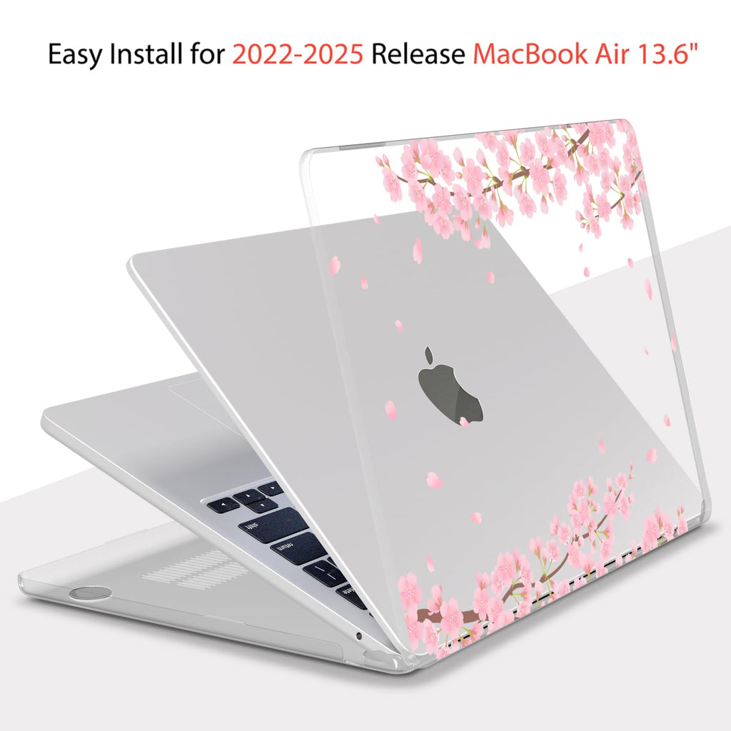 Teryeefi Compatible for MacBook Air 13.6 inch Case M5 A3449 A3240 A3113 A2681 (2026 2025 2024-2022 Release), Protective Plastic Hard Shell Cover for MacBook Air M2 M3 M4 13 inch, Pink Sakura A005