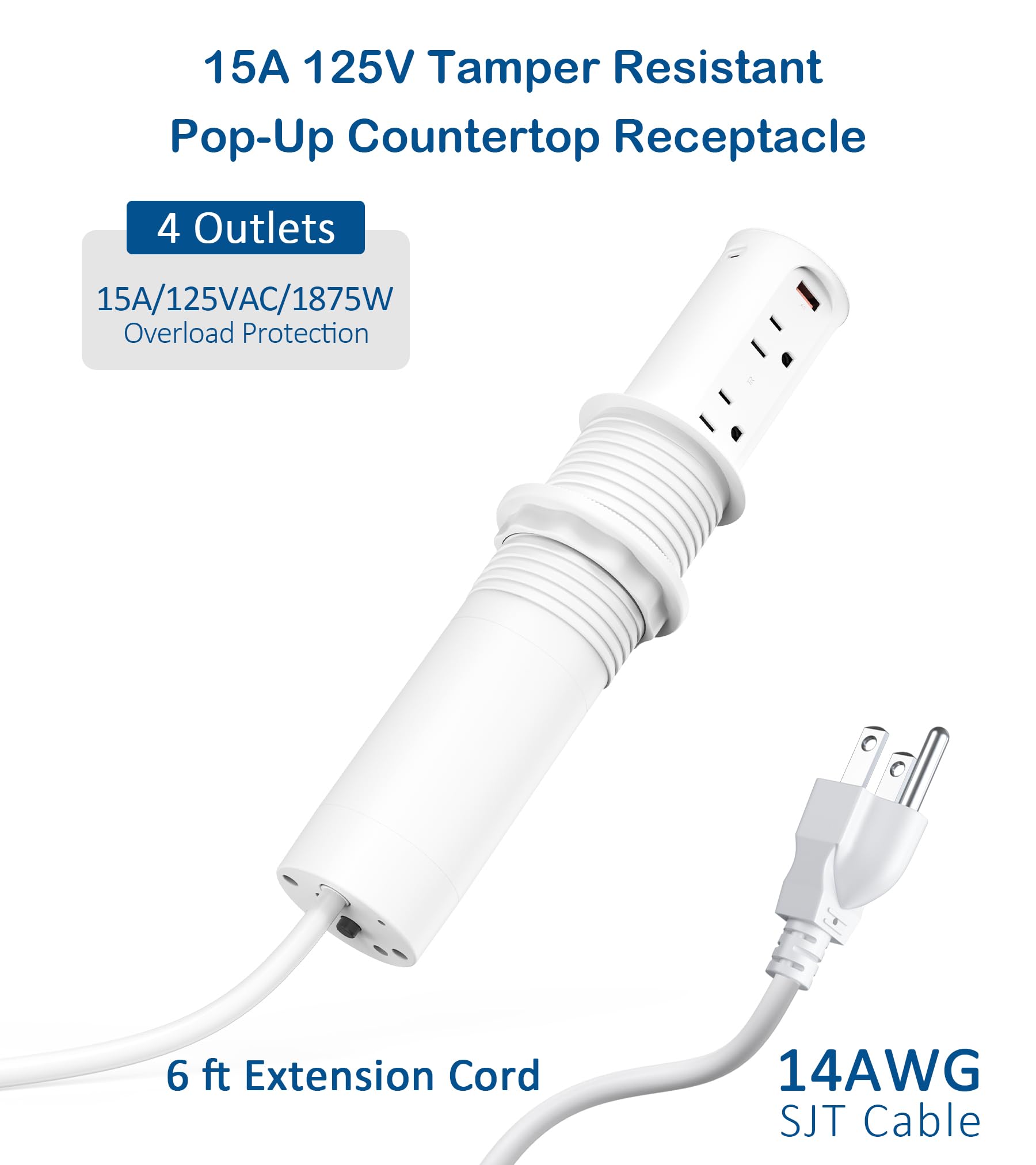 Jgstkcity Pop up Countertop Outlet,2.5in Hole Desk Grommet,White