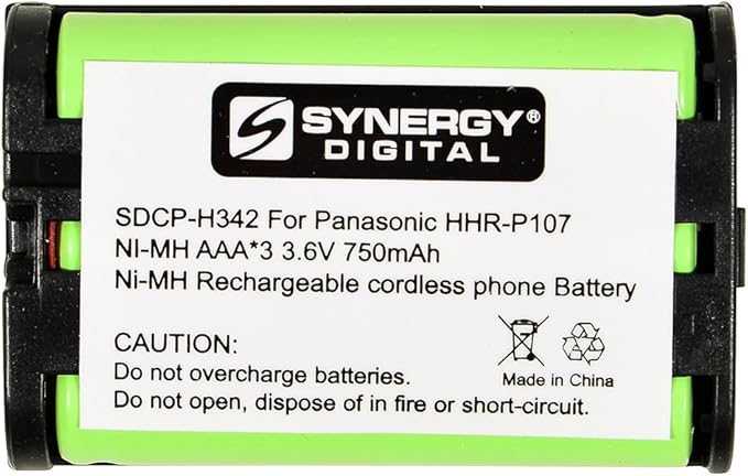 Synergy Digital Cordless Phone Battery, Compatible with Panasonic HHR-P107 Cordless Phone, (Ni-MH, 3.6V, 750 mAh) Ultra High Capacity, Replacement for Panasonic HHR-P107 Battery