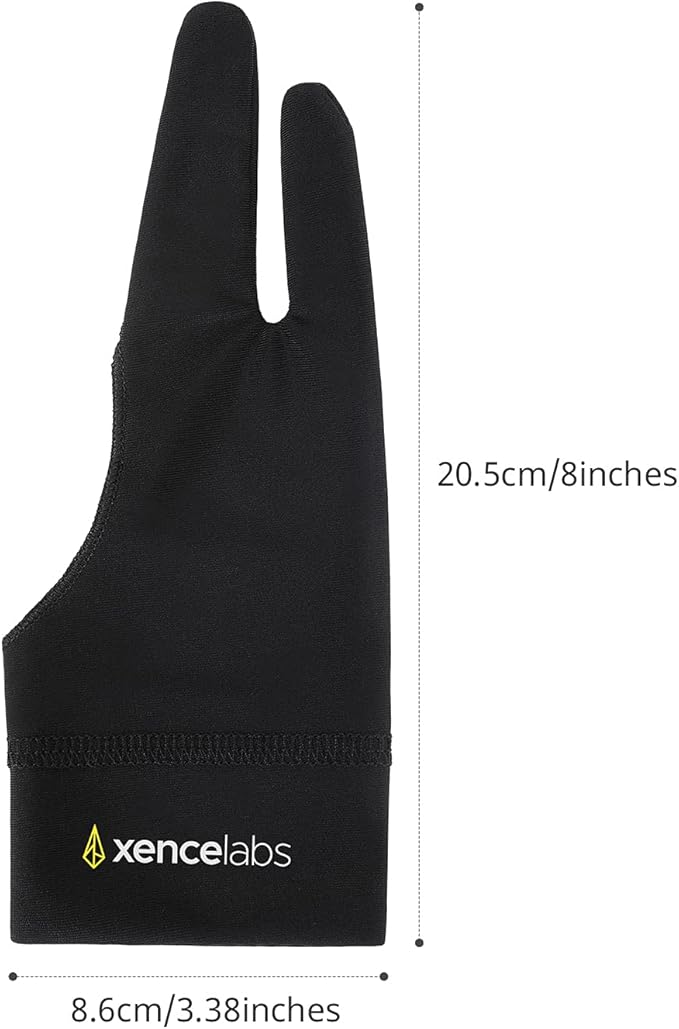 XENCELABS Drawing Glove, Breathable Artist Glove for Drawing Tablet, Two Fingers for Left Right Hand Black Size M