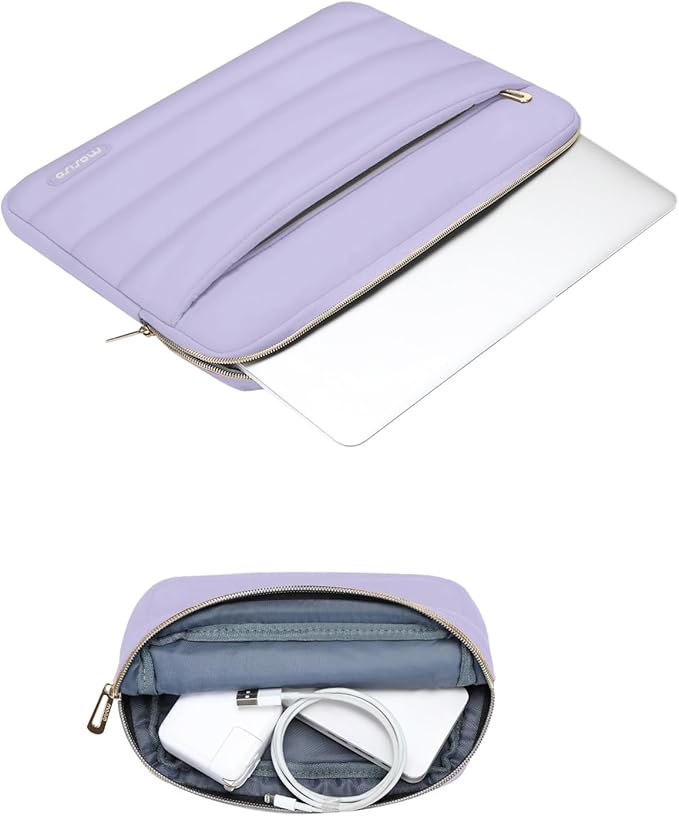MOSISO 15-15.6 inch Laptop Case, 16 inch Puffy Laptop Sleeve Compatible with MacBook Pro 16, HP Dell ASUS Acer Toshiba Lenovo Notebook Computer, Polyester Horizontal Bag with Small Case, Purple