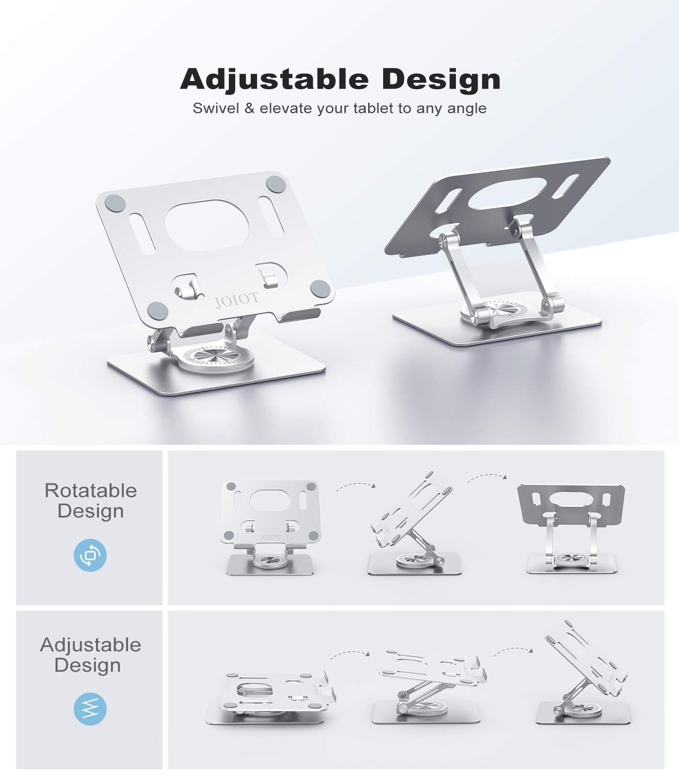 JOIOT Adjustable Tablet Stand for Desk, Foldable Portable Holder