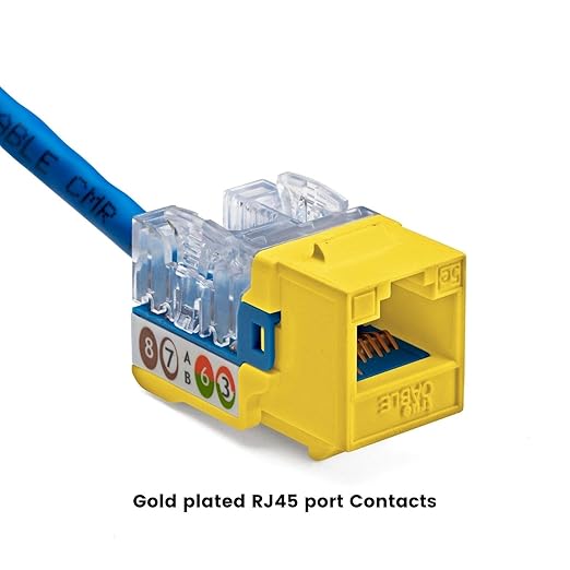 trueCABLE Cat5e Keystone Jack, Unshielded (UTP), 90 Degree Punch-Down, PoE++ (4PPoE) 100W, UL Listed, ETL Verified, ANSI/TIA Certified, Modular RJ45 Female, Yellow, 12 Pack