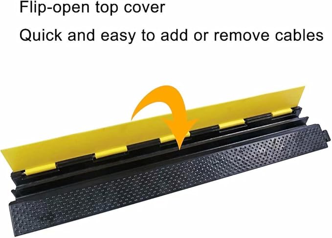 Rubber Cable Ramp Cord Cover Cable Protector Ramps Wire Hose Protective 2 Channel 22000Lbs Load Capacity Traffic Speed Bump for Asphalt Concrete Gravel Driveway Indoor Outdoor, 4 Pack