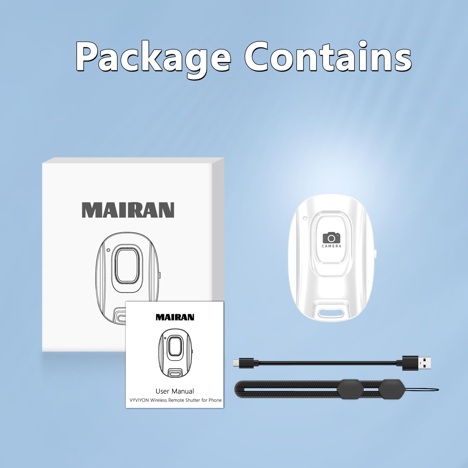 MAIRAN Rechargeable Wireless Camera Remote Shutter for iPhone and Android Smartphones, Bluetooth Phone Remote Control,Selfie Button for Photos and Videos Charging Cable Included-White