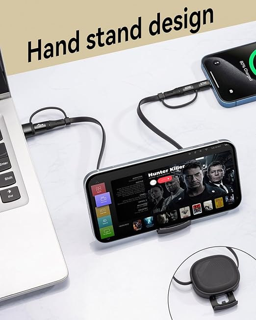 5 in 1 Retractable iPhone Fast Charging Cable, 2Pack 60W Multi Charging Cable 3.8Ft Multiple Lightning Charger Cord with USB-A/C to C/L Port for iPhone 16 15 14 13,iPad,Samsung S24 S23,Tablet & More