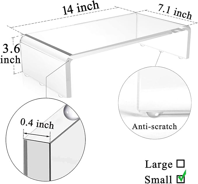 Clear Monitor Stand Riser, Computer Monitor Stand/Acrylic Monitor Riser for Home Office Laptop, PC Desk Stand for Keyboard Storage & Multi-Media Laptop Printer TV Screen (14"/7.1"/3.6")