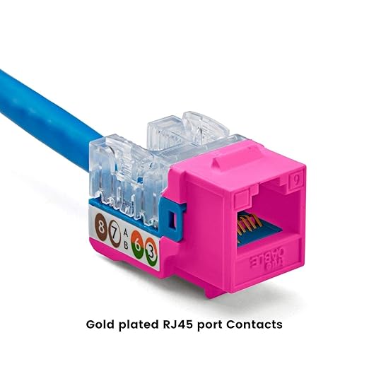 trueCABLE Cat6 Keystone Jack, Unshielded (UTP), 90 Degree Punch-Down, PoE++ (4PPoE) 100W, UL Listed, ETL Verified, ANSI/TIA Certified, Modular RJ45 Female, Pink, 24 Pack