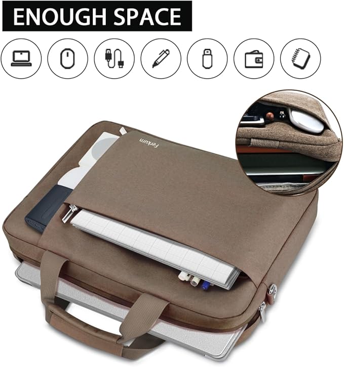 Ferkurn Laptop Bag Case for Women Men Computer Bag Compatible with HP Envy Pavilion Omen/LG Gram/MSI/Dell Inspiron XPS/Lenovo/Acer, Shoulder Strap Carrying Messenger Briefcase, Brown, 17 17.3 Inch