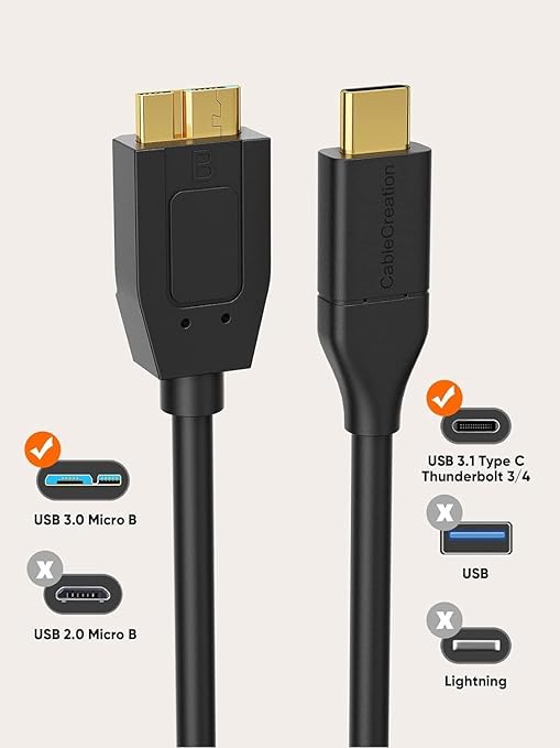 CableCreation 4FT*2 USB C to Micro B Cable,10Gbps Speed External Hard Drive Braided,USB 3.1 Type C to Micro B Work for iPhone 15/16,Seagate WD Westgate My Passport,MacBook Pro, iPad/Tablet,Black