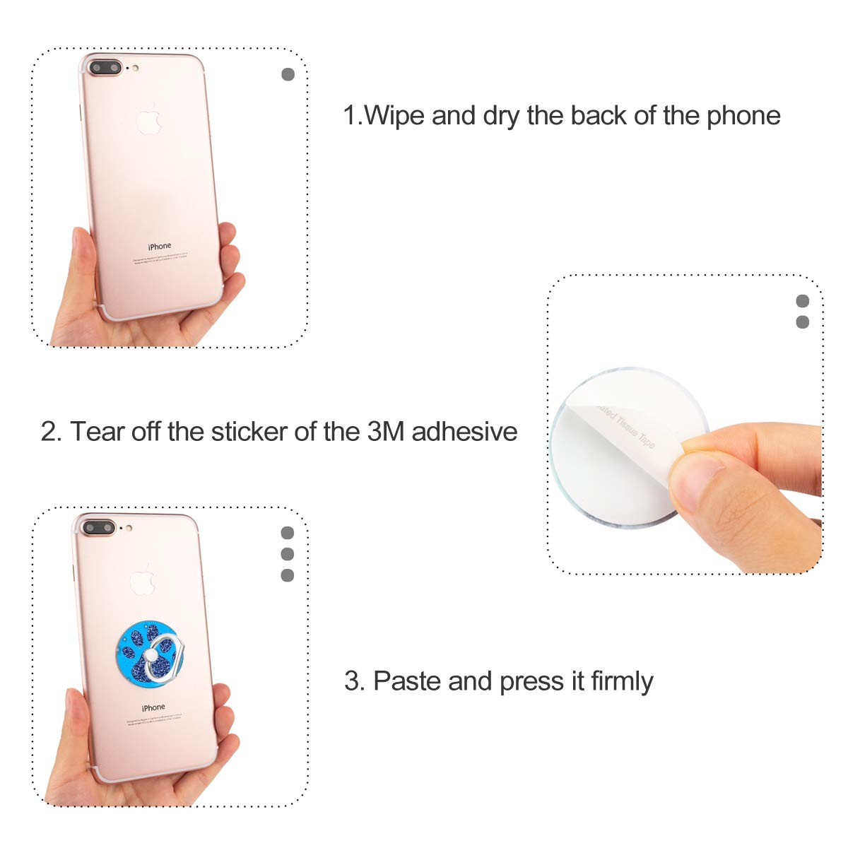 Bonoma Phone Ring Stand,3 Pack Dog Paws 360 Degree Rotation