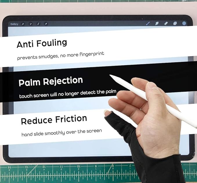 AKX Artist Drawing Glove Large - 2 Pack Palm Rejection for iPad - Smudge Guard, 1 Finger, Fingerless, Good for Left and Right Hand, Black | AK-010