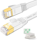 Cat 7 Flat Ethernet Cable 50ft White, High Speed 10GB Shielded (STP) LAN Internet Network Cable Ethernet Patch Computer Cable with Rj45 Connectors and 25pcs Adhesive Cable Clips