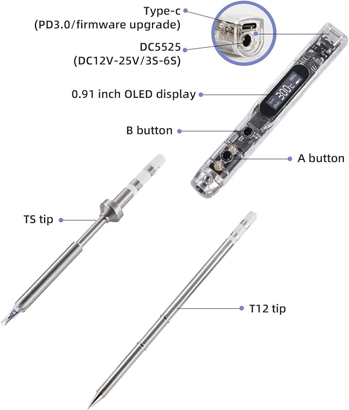 68W Electric Soldering Iron,SEQURE SI012 Pro Outdoor Portable Solder Iron, OLED Screen Digital Soldering Tools, Auto Start Heating, XT60 Cable,19V Adapter, Storage Bag, Tin Wire - TS D24