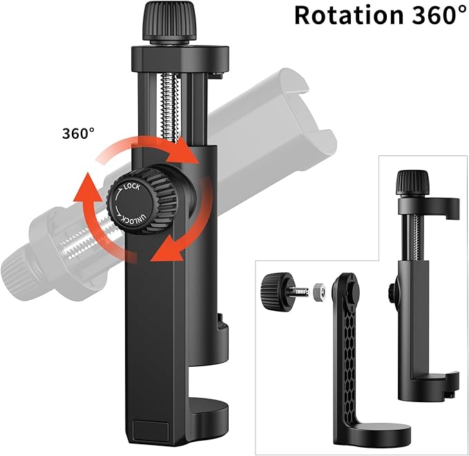 VRIG Smartphone Tripod Mount Adapter with 1/4 inch Screw Cold Shoe, Vertical and Horizontal Phone Holder Rotatable Bracket, Adjustable Clip for iPhone, Android, Selfie Stick, Camera Tripod Stand