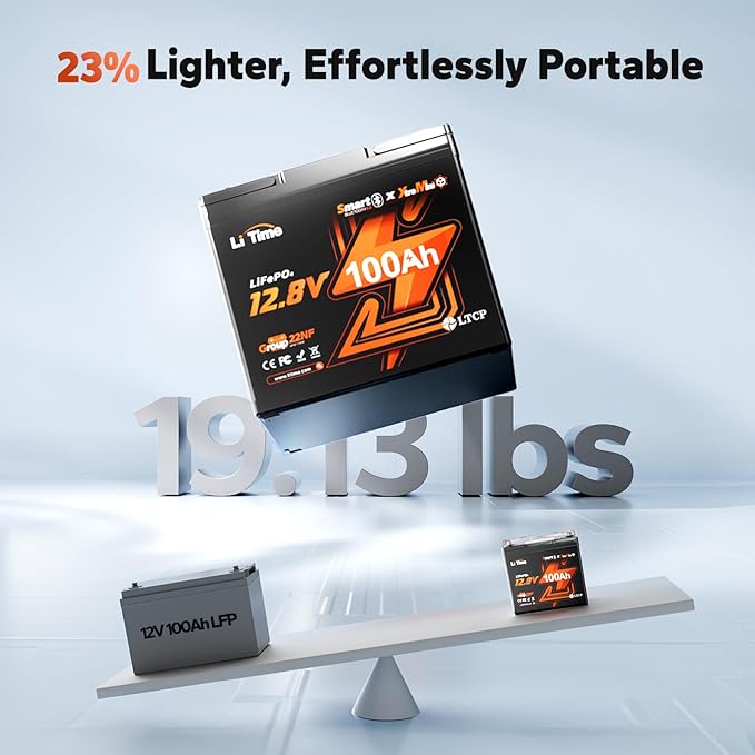 LiTime 12V 100Ah Xtra-Mini Bluetooth Small LiFePO4 Battery (1)