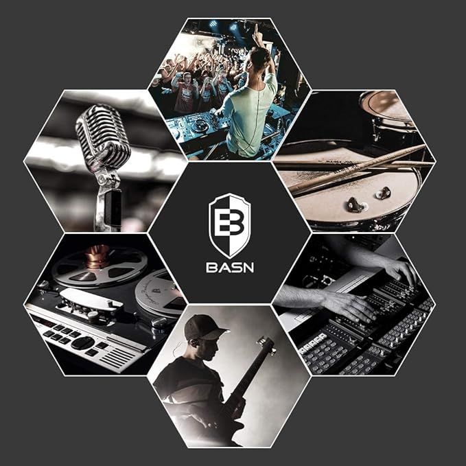 BASN Professional in Ear Monitor Headphones for Singers Drummers Musicians with MMCX Connector IEM Earphones (Pro Clear Black)